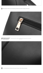 Detail of black lychee texture PU leather with polished gold hardware and smooth zipper
