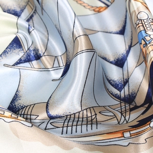 90x90cm satin silk square scarf with nautical sailing print and blue nautical rope pattern