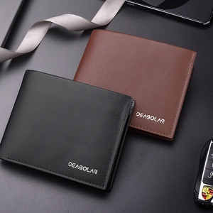 Classic men's vertical PU leather wallets in black and brown with fine texture