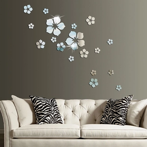 Flower Petal Acrylic Mirror Wall Stickers Three Dimensional Self Adhesive Crystal Surface Decor For Living Room Bedroom