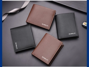 Close-up of minimalist PU leather wallets with precision stitching and brand logo