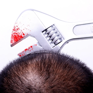 Halloween silver wrench headband with realistic red blood splatters for trick props
