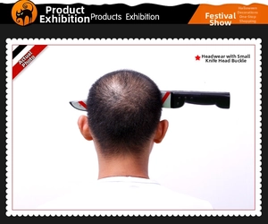 Detailed back view of a realistic bloody knife headband for Halloween prank costumes