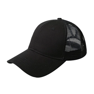 Black breathable mesh baseball cap for women and men with ponytail hole for sun protection
