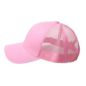 Pink breathable mesh ponytail baseball cap with curved brim for summer outdoor sun protection