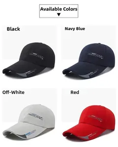 Detailed grid showing black, navy, beige and red sports caps with side embroidery