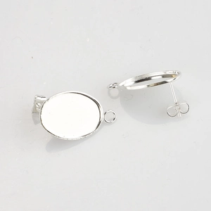 Silver stainless steel water drop earring posts with teardrop cabochon bezel settings