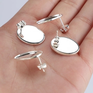 Silver teardrop stainless steel earring studs with 13x18mm base for DIY jewelry making