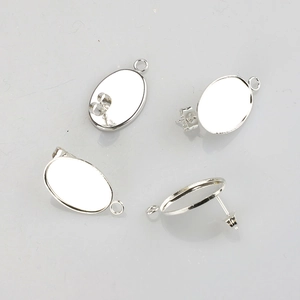Detailed view of silver stainless steel water drop earring posts with 13x18mm oval bases