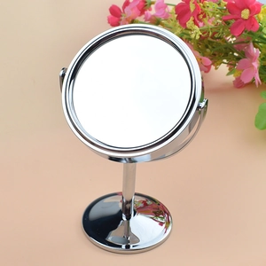 Espejo de Maquillaje de Mesa de Doble Cara de Metal Moderno Con Aumento Giratorio Redondo Ovalado para Baño Dormitorio Tocador