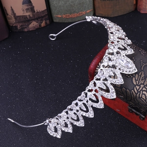 Exquisite silver leaf bridal crown tiara with sparkling rhinestones for wedding hair accessories