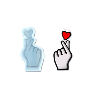 DIY heart hand gesture silicone mold for resin casting and gypsum crafts on white background