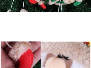 Macro detail of plush Christmas tree ornaments showing soft faux fur and quality stitching