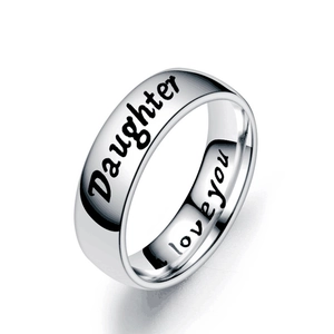 Silver stainless steel ring for Daughter with I Love You engraving and reflection