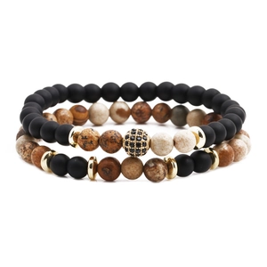 Détails de perles œil de tigre 6mm et bracelets double couche avec boule en zircon