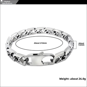 Detail view of mesh chain bracelet with dimensions 210mm length and 7.6mm width