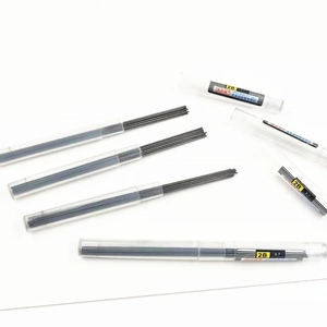 Macro view of 0.7mm 2B graphite pencil lead refills in clear tubes on white background