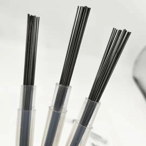 Macro view of 2B resin pencil lead refills stored in transparent plastic tubes