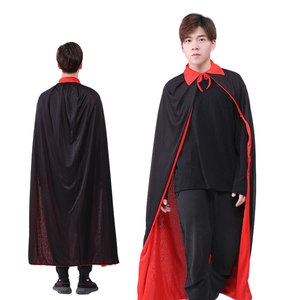 Double-layered black and red Halloween cloak with stand collar for vampire cosplay costumes