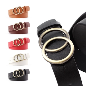 Women Waist Belt Faux Leather Vintage Double O-Ring Alloy Buckle For Jeans Dresses Casual Fashion