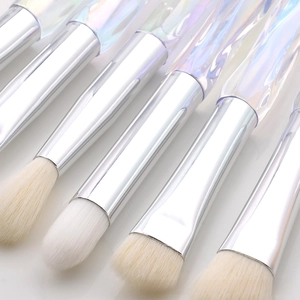 Macro detail of 10pcs makeup brushes with crystal laser handles and soft fiber bristles