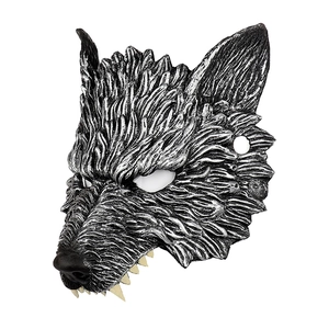 Realistic silver-black 3D wolf head mask made of soft foam for Halloween cosplay events