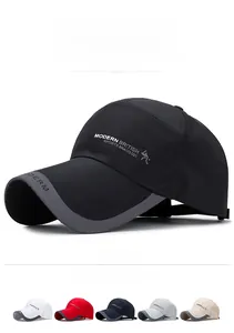 Détail de la casquette de baseball à séchage rapide avec longue visière et plusieurs couleurs