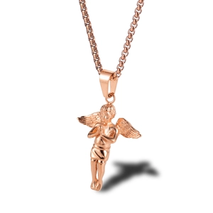 Golden titanium steel angel prayer pendant necklace with box chain for hip hop style