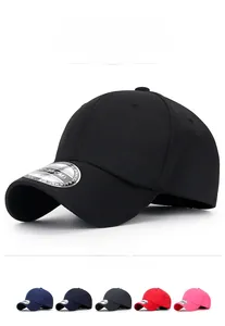 Detail view of breathable elastic baseball caps in multiple colors with 57-58cm size tags
