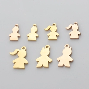 Polished gold stainless steel charms featuring stylized boy and girl figure pendants