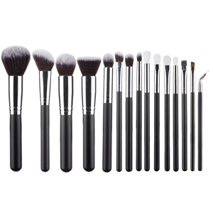 Professional 15-piece makeup brush set with black handles and gradient synthetic bristles