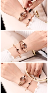 Detail of rose gold ladies' watch set with clover dial and matching bracelet