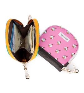 Cute printed PU leather mini wallet with zipper closure and portable keychain hook