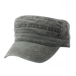 Classic washed cotton cadet cap in charcoal gray with vintage distressed finish