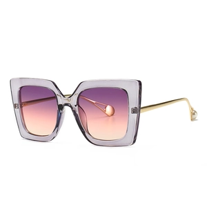 Vintage oversized square sunglasses with purple gradient lenses and pearl metal temples