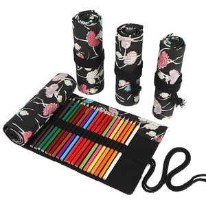 Canvas roll-up pencil case with ballet girl pattern for 24 to 72 colored pencils