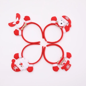 Red Christmas headbands featuring reindeer antlers and Santa Claus on white background
