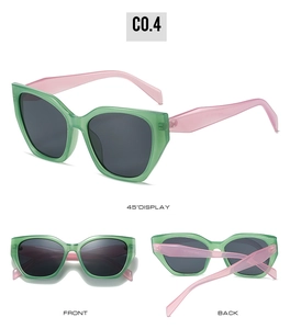 Vues détaillées de la monture oeil de chat bicolore vert et rose transparent
