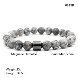 Handmade 8mm map stone and magnetic hematite beaded bracelet for men and women
