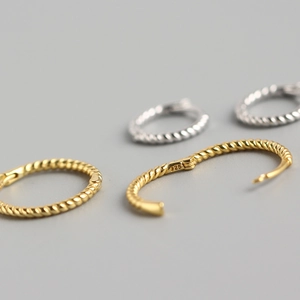 S925 Sterling Silver twist hoop earrings in gold and silver finish with 925 hallmark