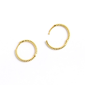 Minimalist S925 sterling silver golden twisted hoop earrings with polished metal finish