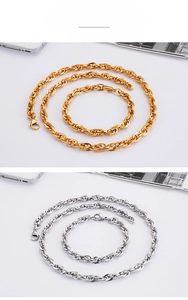 Detailed comparison of 18K gold and silver stainless steel rope chain sets for unisex