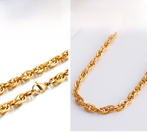 Close-up of 18K gold plated stainless steel necklace with sturdy lobster clasp