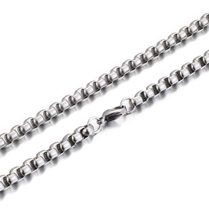 Polished silver stainless steel box chain necklace for men with lobster clasp