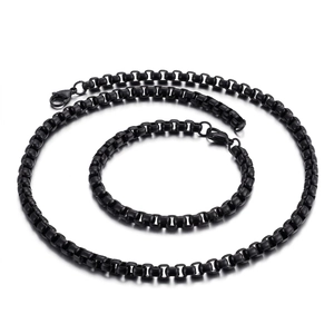 Polished Stainless Steel Box Chain Necklace And Bracelet Punk Retro Hip Hop Style Jewelry For Men And Women
