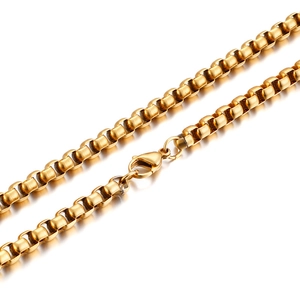Polished gold stainless steel box chain necklace with secure lobster clasp and reflection