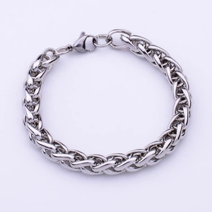 Silver stainless steel woven chain bracelet with secure lobster clasp for men