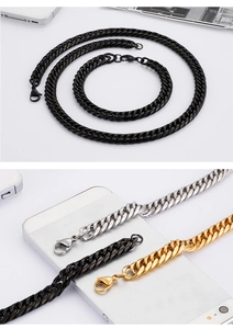 Detailed comparison of thick Cuban link necklaces and bracelets in gold silver and black