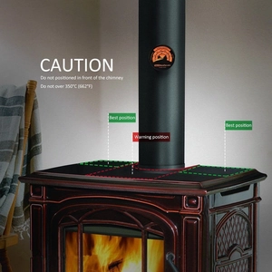 Magnetic stove thermometer on flue pipe showing real-time fireplace temperature monitoring
