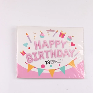 Pink Happy Birthday balloon set packaging showing 13 alphabet balloon components